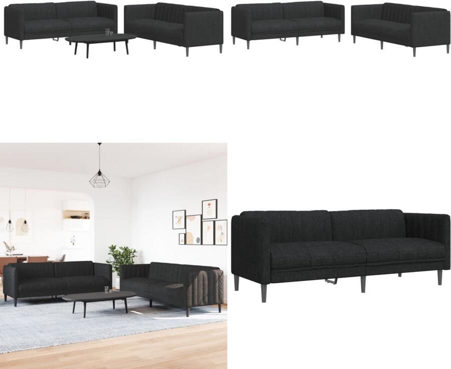 VidaXL 2-delige Loungeset stof zwart Bankstel Bankstellen Bankenset Sofa