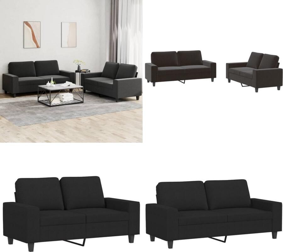 VidaXL 2-delige Loungeset stof zwart Bankstel Bankstellen Fauteuil 2-zitsbank