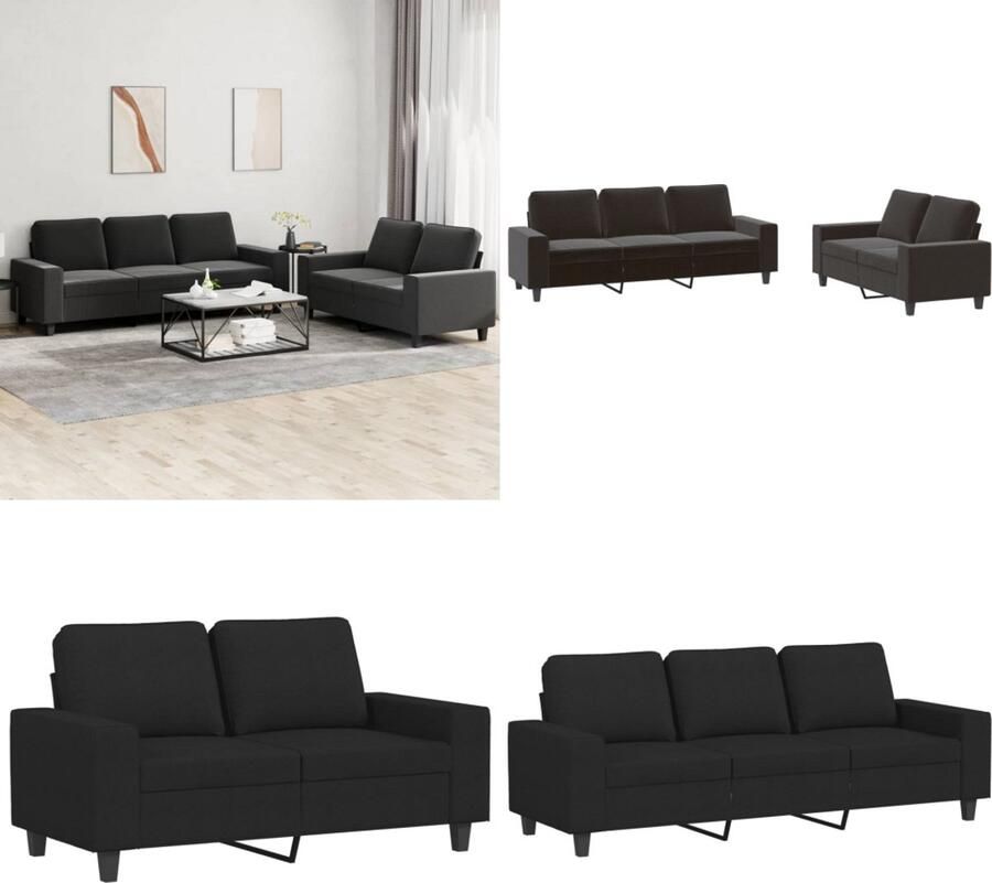 VidaXL 2-delige Loungeset stof zwart Bankstel Bankstellen Fauteuil 2-zitsbank