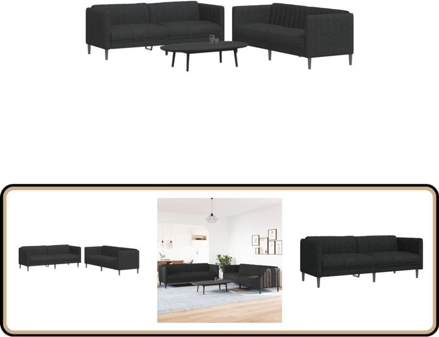 VidaXL 2-delige Loungeset Zwart Polyester Lounge Stoffen Bank Zweetachtig Lounge Meubel Comfortabele Bank Moderne Bank Donkerbruine Bank