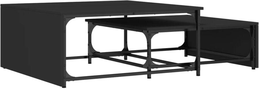 VidaXL 2-delige Salontafelset bewerkt hout en metaal zwart Nesttafel Nesttafels Bijzettafel Banktafel