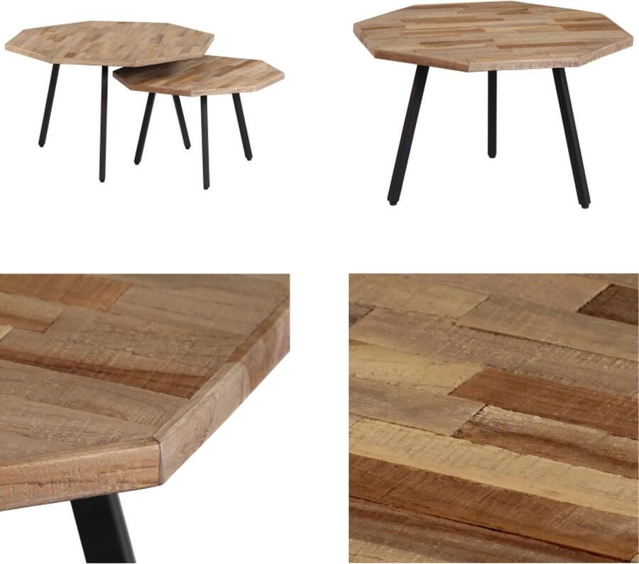 VidaXL 2-delige Salontafelset hexagonaal gerecycled teakhout Salontafel Salontafels Koffietafel Koffietafels