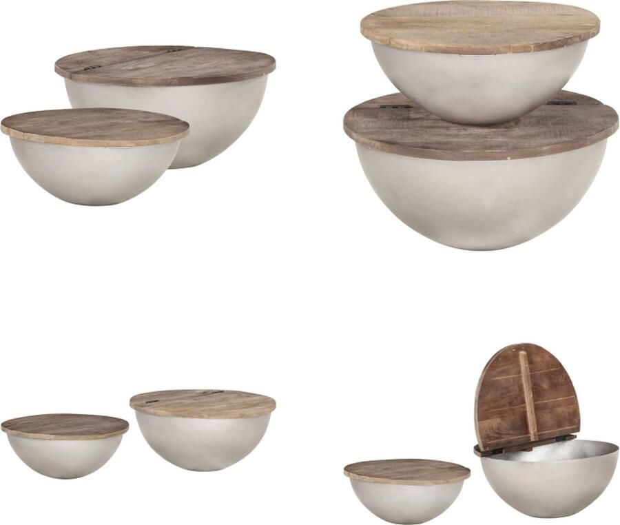 VidaXL 2-delige Salontafelset komvormig massief mangohout Salontafel Salontafels Bijzettafel Banktafel