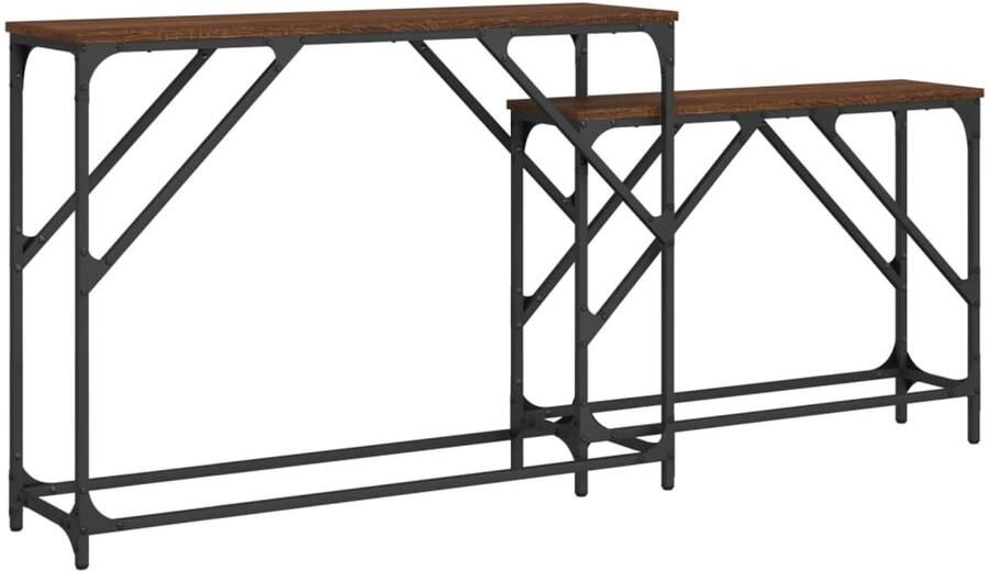 VidaXL Nesttafel Nesttafels Bijzettafel Banktafel 2-delige Tafeltjesset bewerkt hout bruin eikenkleur