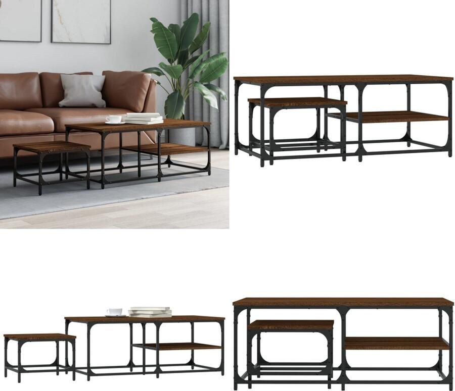 VidaXL 2-delige Tafeltjesset bewerkt hout bruin eikenkleur Nesttafel Nesttafels Bijzettafel Tafeltjesset