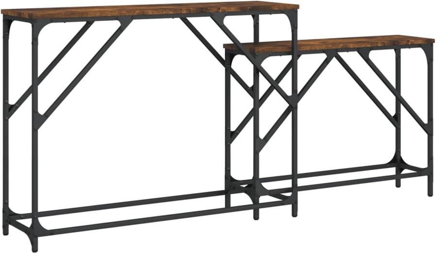 VidaXL 2-delige Tafeltjesset bewerkt hout gerookt eikenkleurig Nesttafel Nesttafels Bijzettafel Banktafel