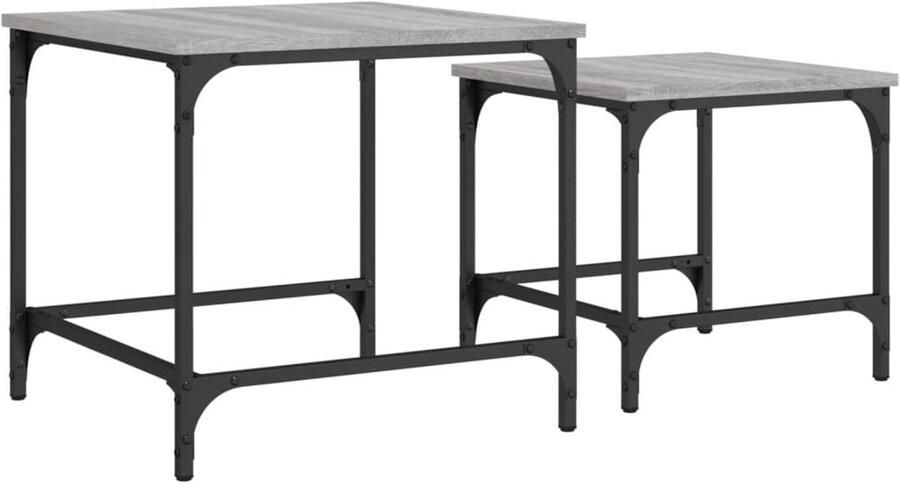VidaXL 2-delige Tafeltjesset Grijs Sonoma Eiken Salontafel Industrieel Meubilair Houten Salontafel Grijze Salontafel Duo Salontafeltjes Multifunctioneel Meubel Livingroom Furniture Compact Salontafel