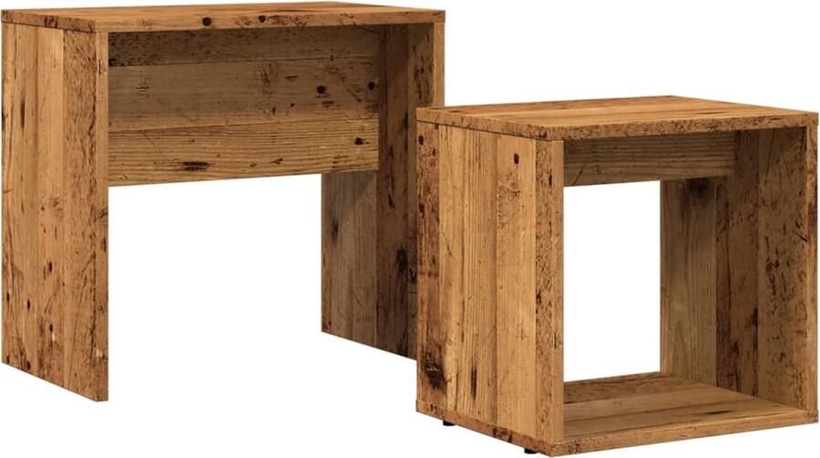 VidaXL Tafeltjesset 2-delig Bewerkt hout Oud hout Nesttafel Nesttafels Bijzettafel Banktafel