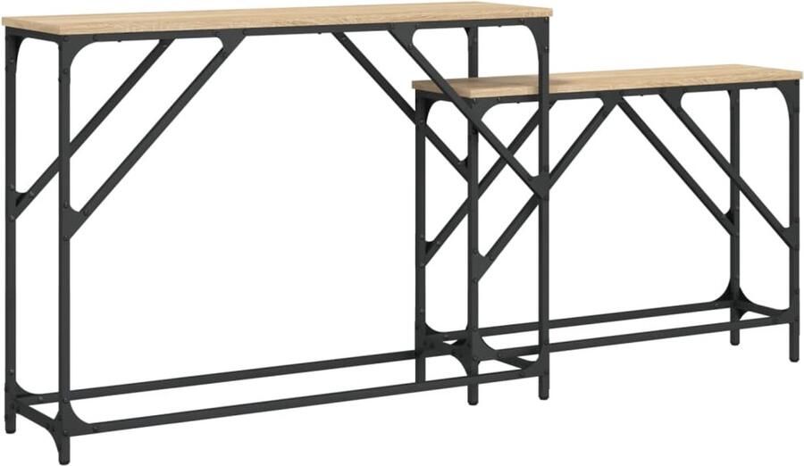 The Living Store 2-delige Tafeltjesset bewerkt hout sonoma eikenkleurig Tafels Consoles Wandtafeltje Houten Meubilair Design Meubelen Multifunctionele Tafel