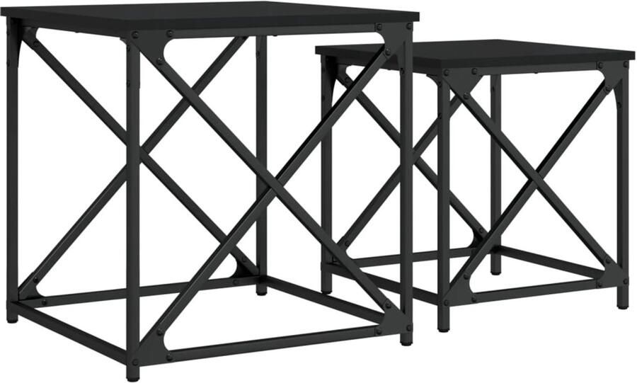VidaXL 2-delige Tafeltjesset bewerkt hout zwart Nesttafel Nesttafels Bijzettafel Banktafel