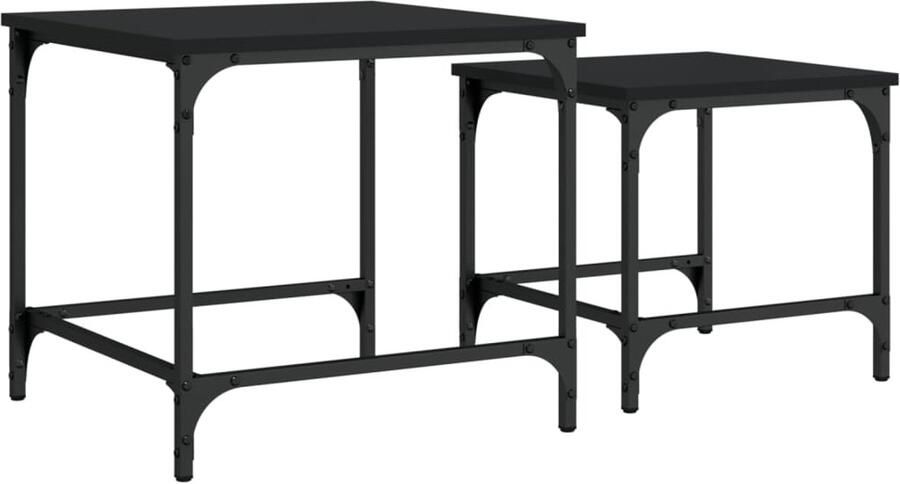 VidaXL Tafeltjesset 2-delig Bewerkt hout Zwart Salontafel Set Industrieel Design Zwarte Salontafel Houten Salontafel Stapelbare Tafels