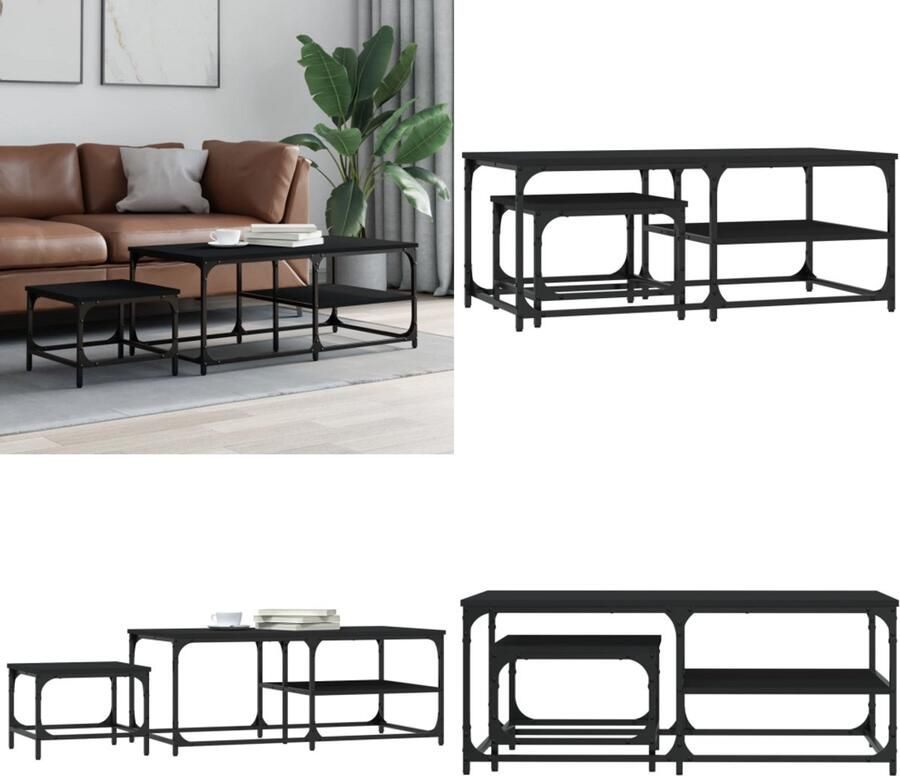 VidaXL 2-delige Tafeltjesset bewerkt hout zwart Nesttafel Nesttafels Bijzettafel Tafeltjesset