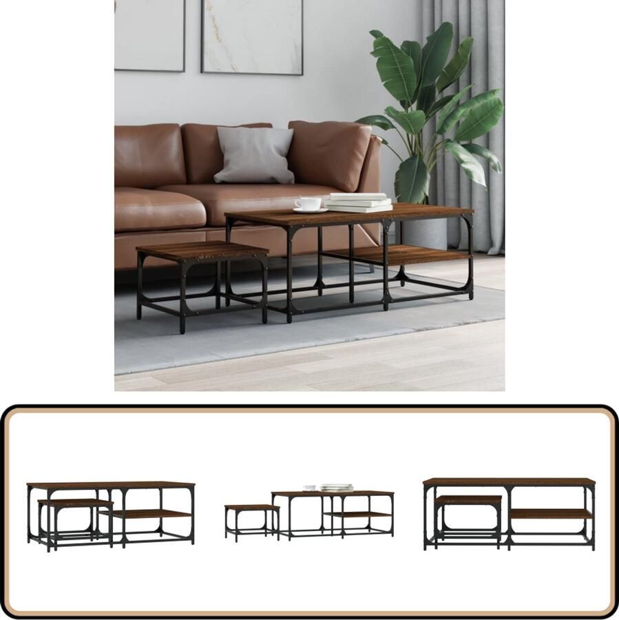 VidaXL 2-delige Tafeltjesset Bruin Eikenhout Salontafel Set Bijzet Tafels Nest Tafels Houten Salontafel Multifunctionele Salontafel Compact Salontafel Living Room Furniture