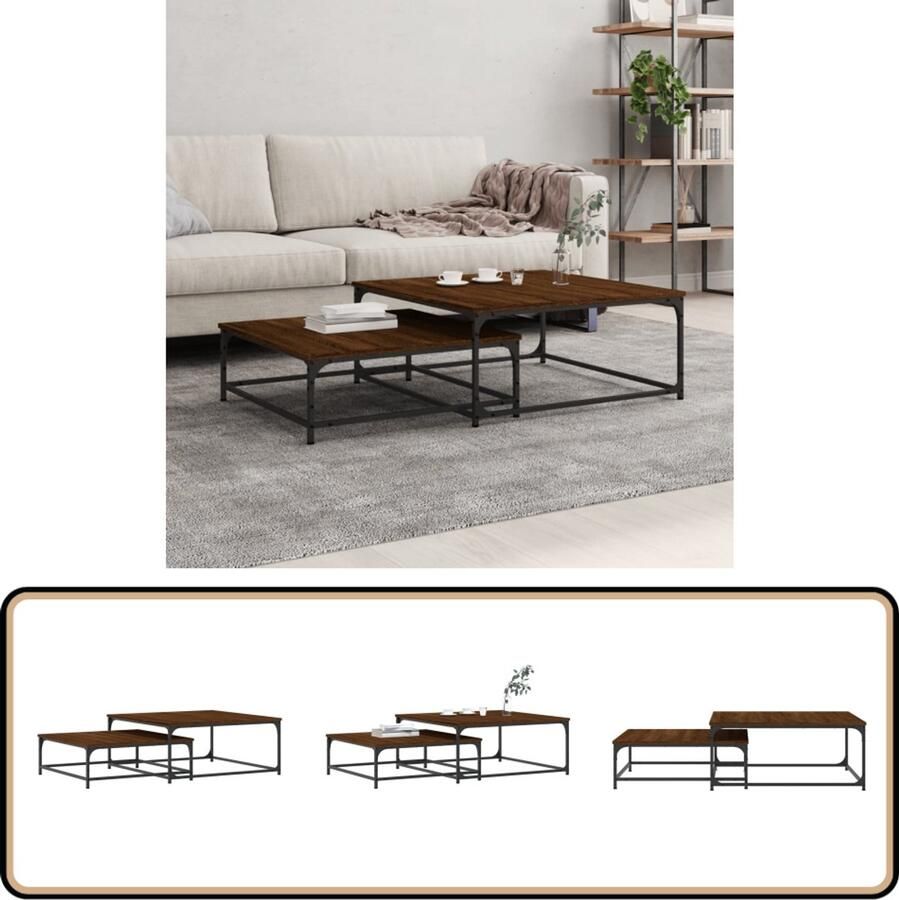 VidaXL 2-delige Tafeltjesset bruin eikenkleur Salontafel Bijzettafel Houten Salontafel Koffietafel Nestkasten Meubilair Bruine Eik Industrieel Modern