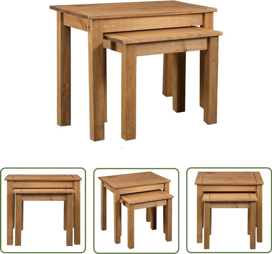 VidaXL 2-delige Tafeltjesset Massief Grenenhout Bijzettafel Salontafel Teakhout Meubilair Houten Tafels Kleine Tafels Nestkasten Vintage Tafels Rustic Furniture