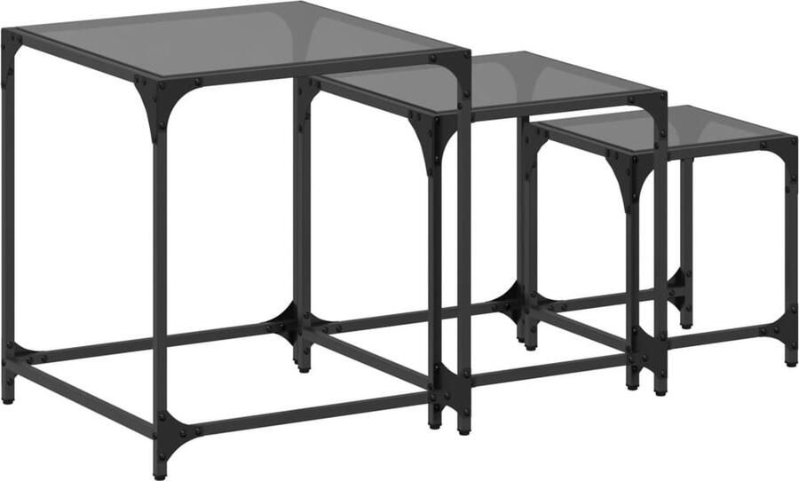 The Living Store 2-delige Tafeltjesset met transparant glazen blad staal Salontafel Koffietafel Tv-tafel Sidetable Nest Of Tables