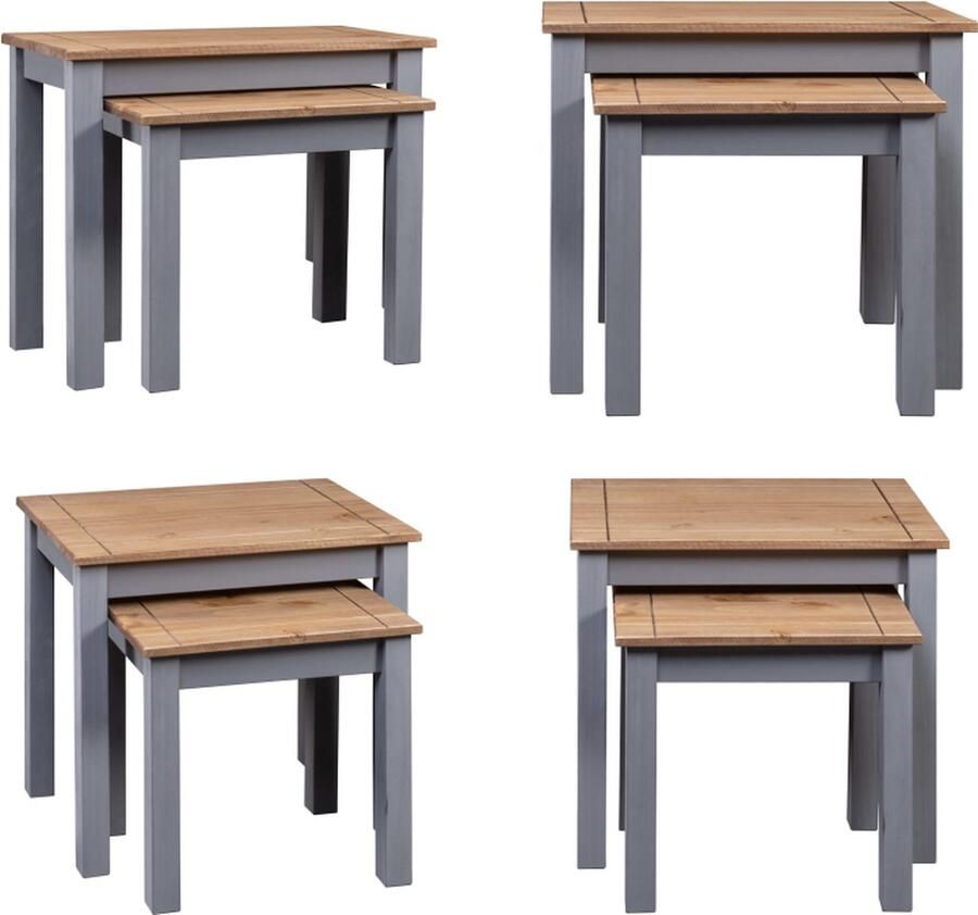 VidaXL 2-delige Tafeltjesset Panama Range massief grenenhout grijs Bijzettafel Bijzettafels Bijzettafeltje Bijzettafeltjes