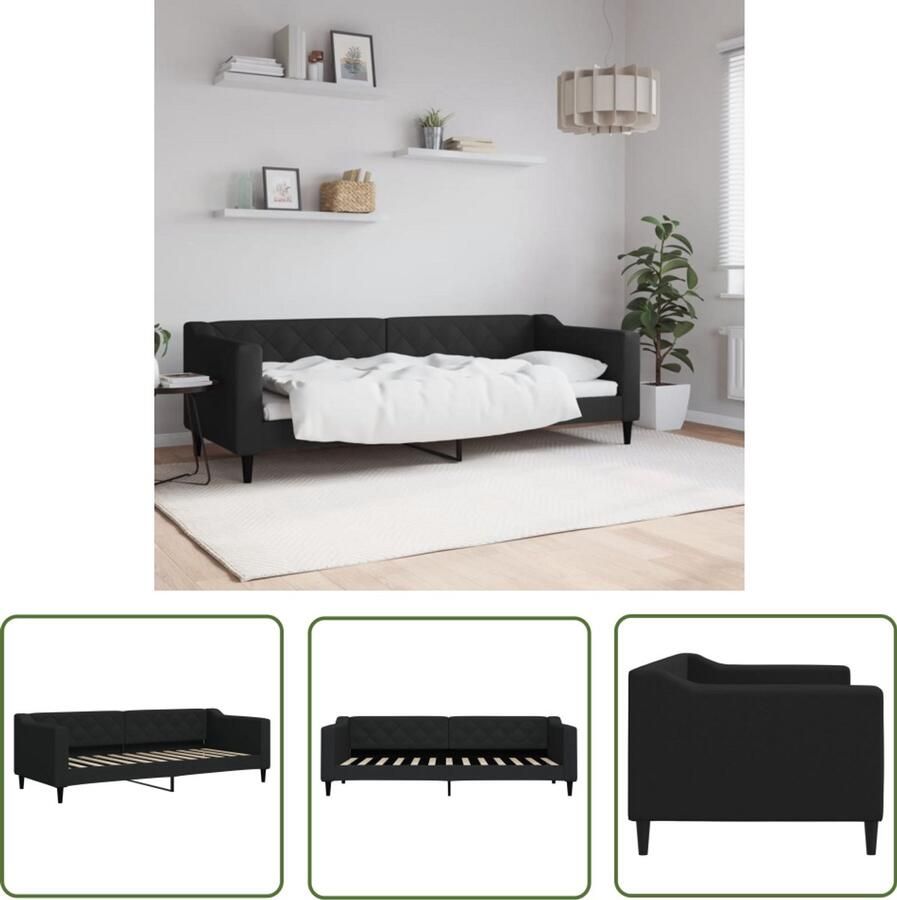 The Living Store Slaapbank 80x200 cm stof zwart Slaapbank 2-in-1 Meubels Daybed Zwarte Slaapbank Multifunctionele Bank