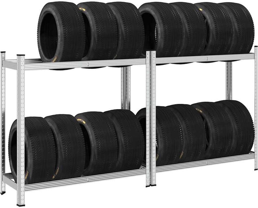 VidaXL 2-laags bandenrekken 110x40x109 cm 2 stuks Bandenplank Bandenplanken Garagerekken Plank