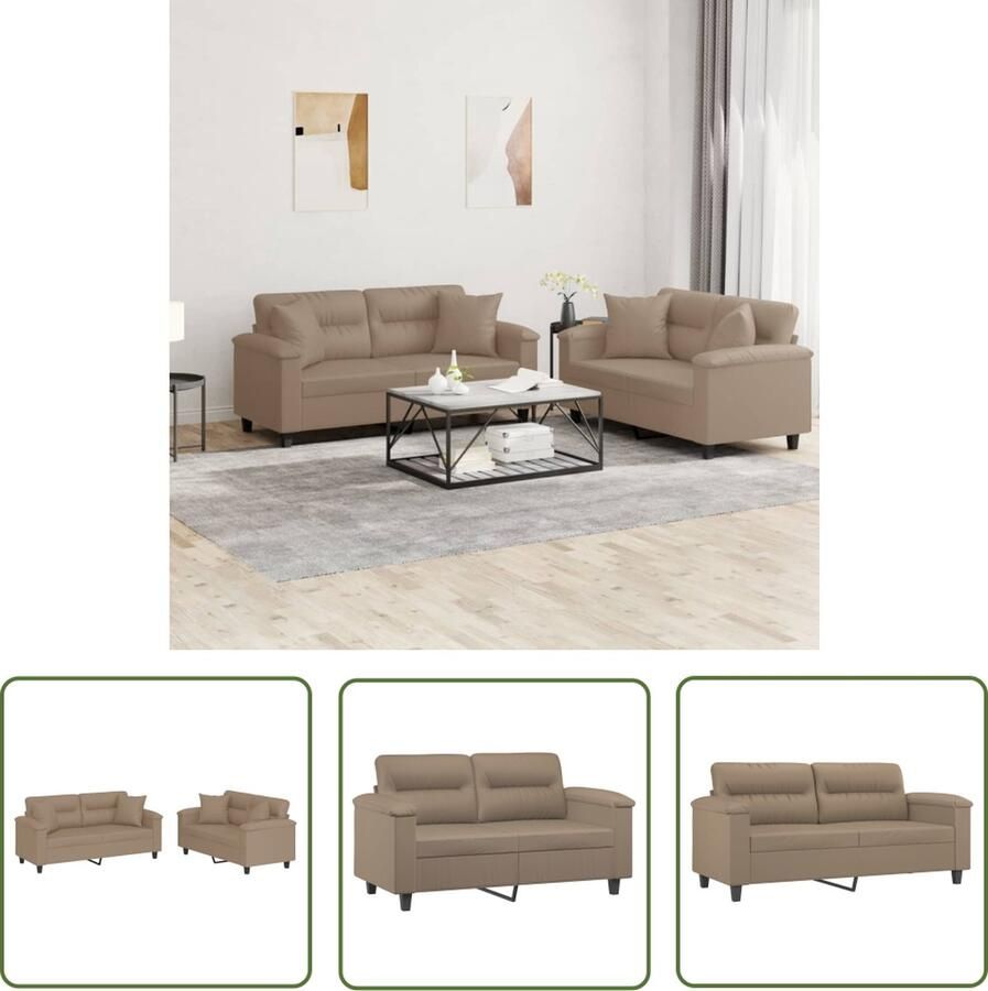The Living Store 2-delige Loungeset met kussens kunstleer cappuccinokleurig Loungeset 2 Persoons Bank Bruine Bank Kunstleder Bank Salon Meubilair - Foto 2