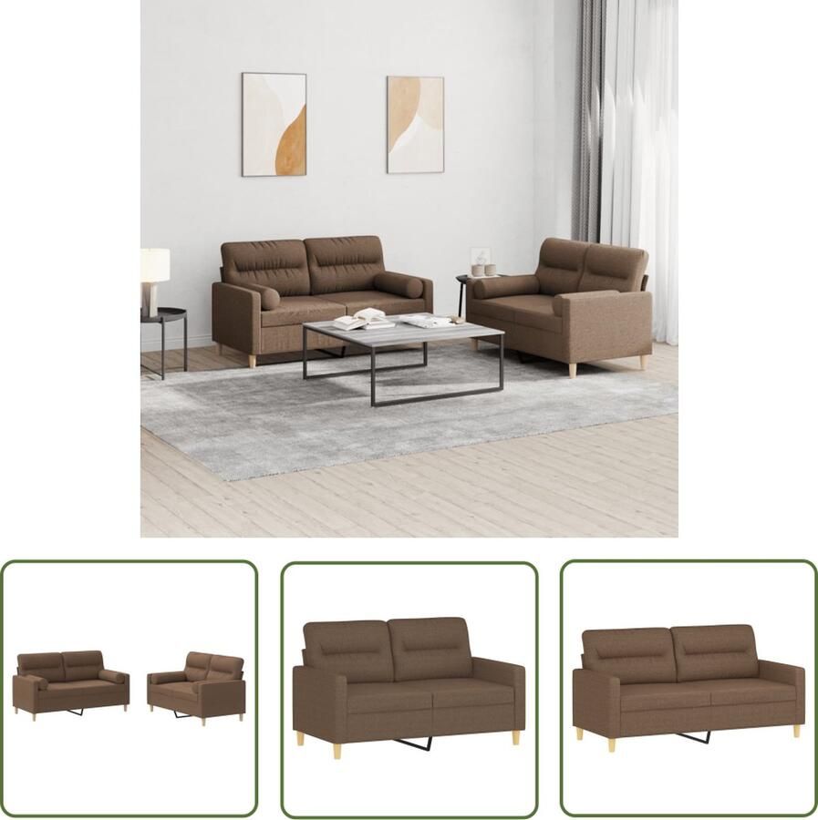 The Living Store 2-delige Loungeset met kussens stof bruin Loungeset 2 Persoons Bank Bankstellen Tuinbank Buitenbank