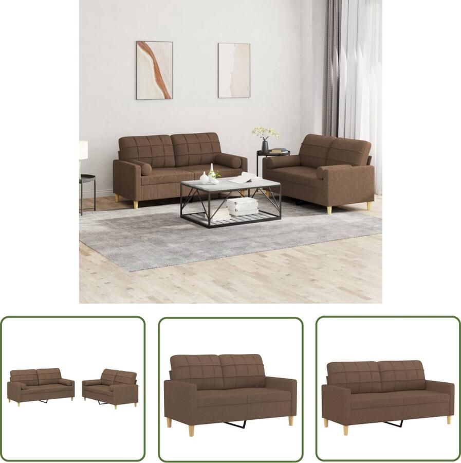 The Living Store 2-delige Loungeset met kussens stof bruin Loungeset 2 Persoons Bank Tuinmeubilair Buiten Meubels Lounge Set