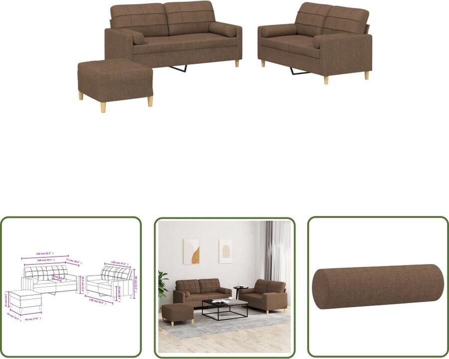 The Living Store 3-delige Loungeset met kussens stof bruin Loungeset 2 Persoons Bank Buitenmeubel Lounge Stoffen Meubels Relaxstoel
