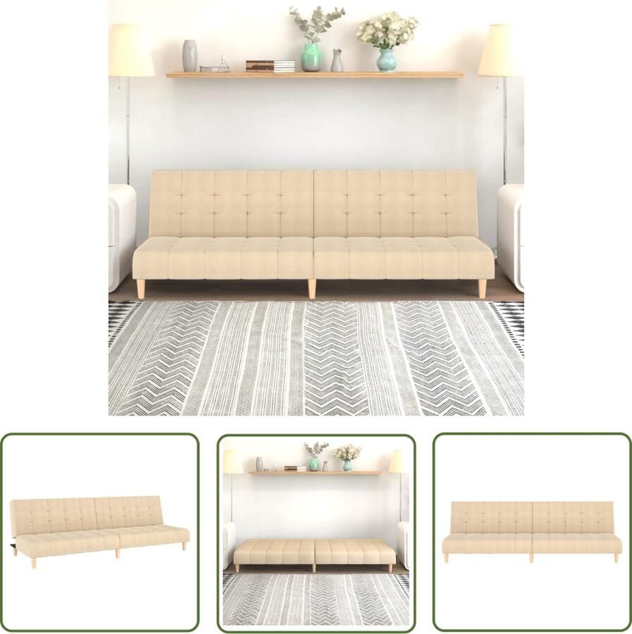 The Living Store Slaapbank 2-zitsbank 200 x 84.5 x 69 cm Crème stof metalen frame 2-in-1 functie Slaapbank 2 Persoons Bank Sofa Bed Lounge Sofa Tweepersoonsbanken