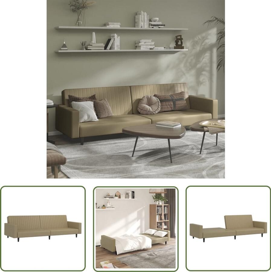 VidaXL Slaapbank 2-zits kunstleer cappuccinokleurig Slaapbank 2 Persoons Bed Kapstok Lounge Stoel Design Bank