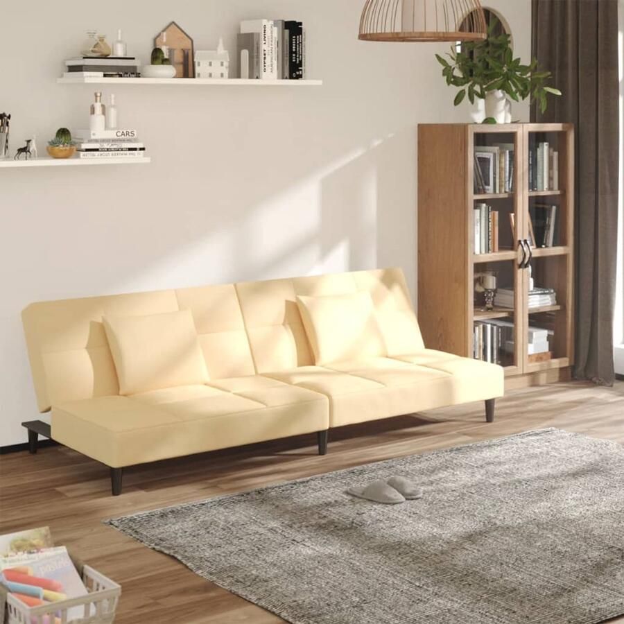 The Living Store Slaapbank 2-zits Fluweel 200 x 84.5 x 69 cm Crème Om te bouwen tot bed Slaapbank 2 Persoons Bed Lounge Sofa Tweezitter Design Bank