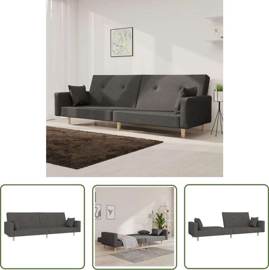 The Living Store Slaapbank 2-zits 220 x 100 x 52 cm Donkergrijs Stof Slaapbank 2 Persoons Bed Donker Grijs Lounge Meubilair Sofa Bed
