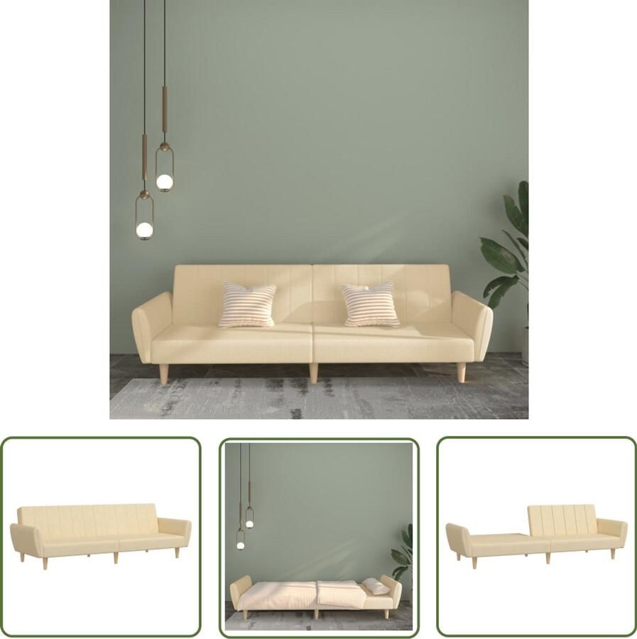 VidaXL Slaapbank 2-zits stof crèmekleurig Slaapbank 2 Persoons Bed Lounge Sofa Creme Kleurige Bank Stoffen Bank