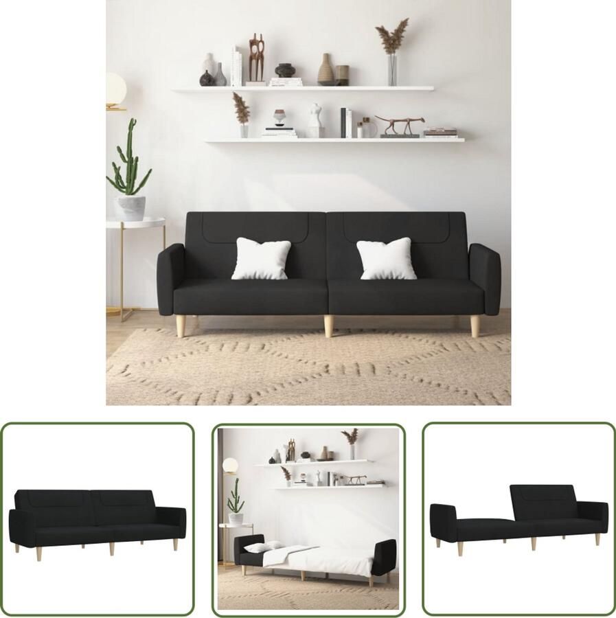 VidaXL Slaapbank 2-zits stof zwart Slaapbank 2 Persoons Bed Zwarte Slaapbank Stoffen Slaapbank Lounge Sofa