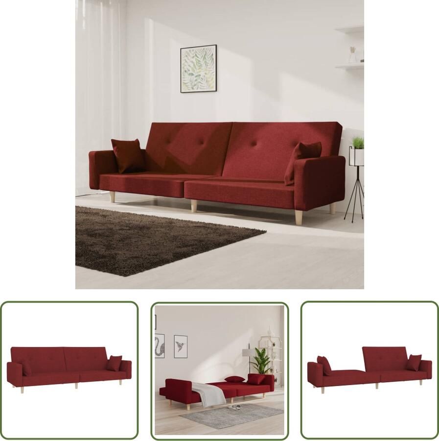 The Living Store Slaapbank Wijnrood 2-zitsbank 2-in-1 Bed 220 x 100 x 52 cm Slaapbank 2 Persoons Slaapkamer Kantoor Meubilair Lounge Sofa Guest Bed