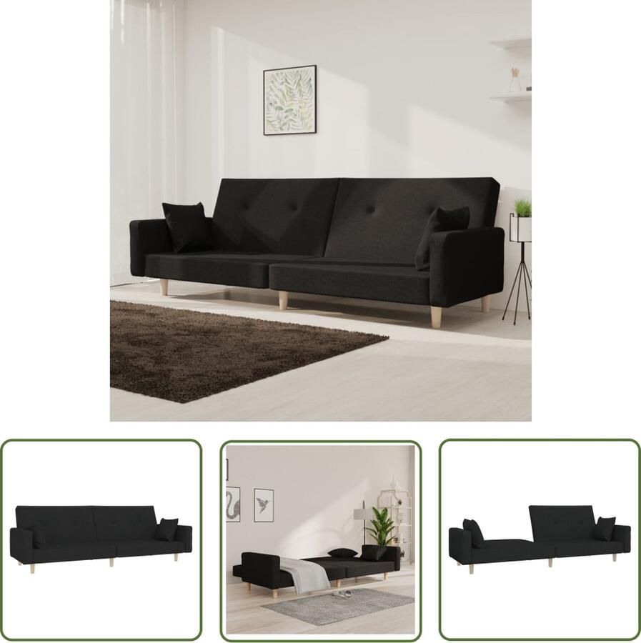 The Living Store 2-zitsbank 220 x 100 x 52 cm 2-in-1 slaapbank met zwart stoffen bekleding Slaapbank 2 Persoonsbed Kantoorstoel Lounge Meubilair Zitzitting