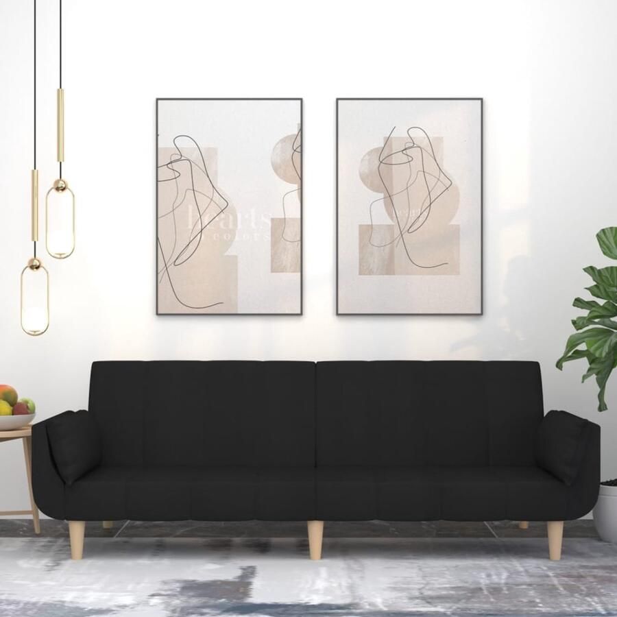 The Living Store 2-zitsbank Slaapbank 220 x 100 x 52 cm Zwart stoffen bekleding met comfortabele zitervaring Slaapbank 2 Persoonsbed Logeerbed Bankstel Zitzitting