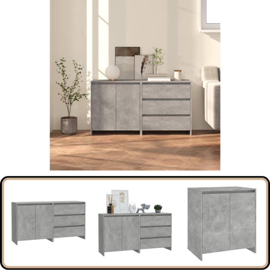 VidaXL 2 st Dressoirs bewerkt hout betongrijs