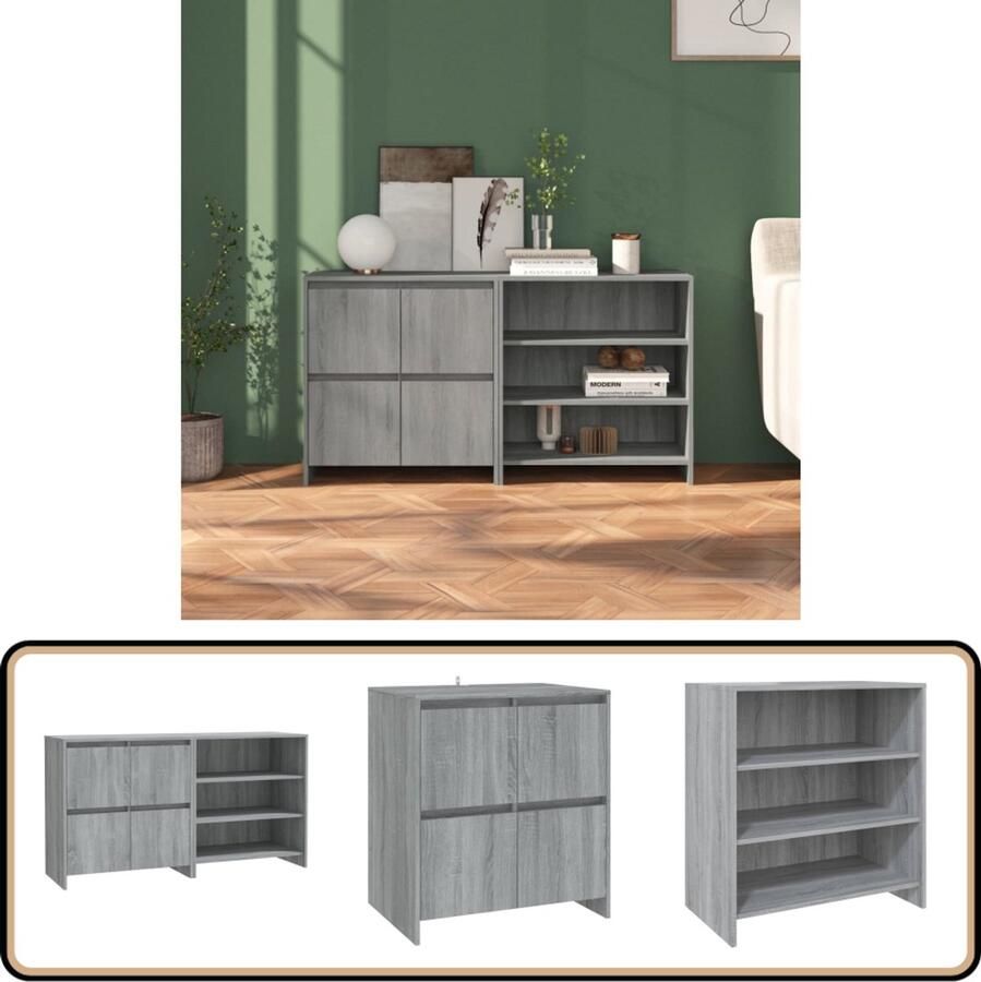 VidaXL 2 st Dressoirs bewerkt hout grijs sonoma eikenkleurig