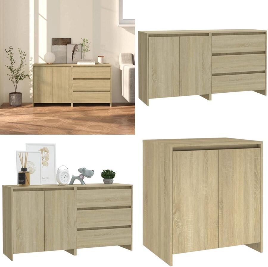 VidaXL 2 st Dressoirs bewerkt hout sonoma eikenkleurig Dressoir Dressoirs Buffetkast Opbergkast