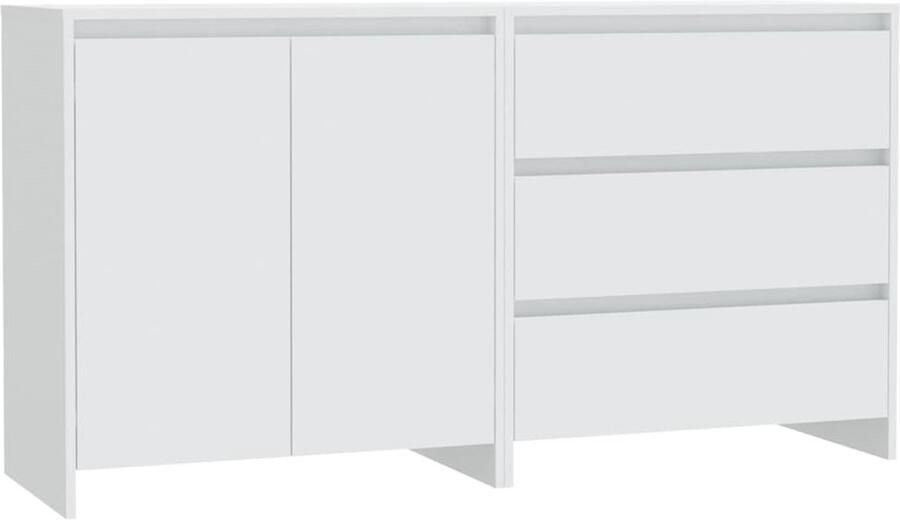 The Living Store 2 st Dressoirs bewerkt hout wit Opbergkast Bijzettafel Kastje Houten Kast Witte Kast - Foto 2