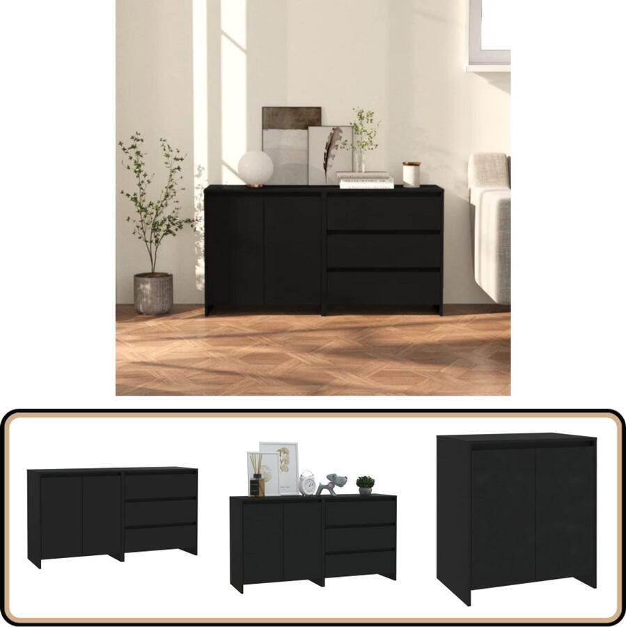 VidaXL 2 st Dressoirs Bewerkt Hout Zwart Bijzettafel Dressoir Opbergkast Houten Kast Zwarte Kast