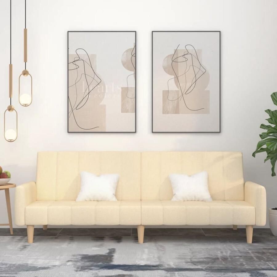 The Living Store Slaapbank 2-zitsbank 220 x 84.5 cm (L x B) Crème stof Slaapbank 2 Zits Bank Sofa Bed Creme Kleurig Multifunctionele Bank