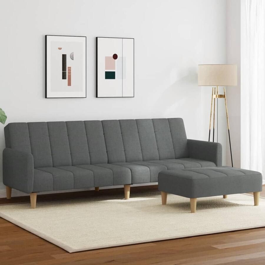 VidaXL 2-zits slaapbank met voetenbank Donkergrijs Slaapbank Sofa Bed Tweepersoonsbed Lounge Meubilair Woonkamermeubel