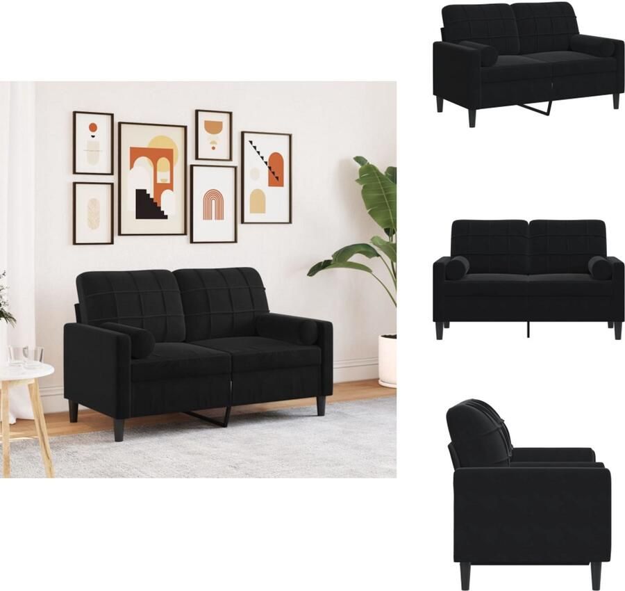 VidaXL 2-zitsbank 2-zitsbanken Bank Loveseat Tweezitsbank met sierkussens 120 cm fluweel zwart