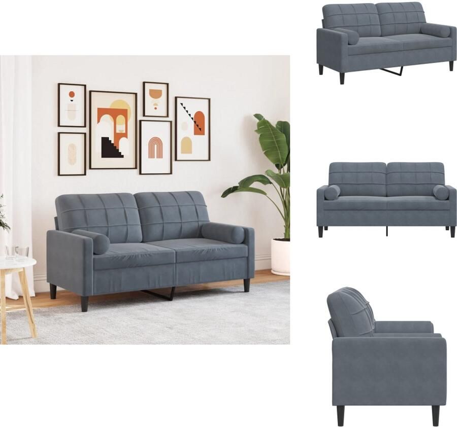VidaXL 2-zitsbank 2-zitsbanken Bank Loveseat Tweezitsbank met sierkussens 140 cm fluweel donkergrijs