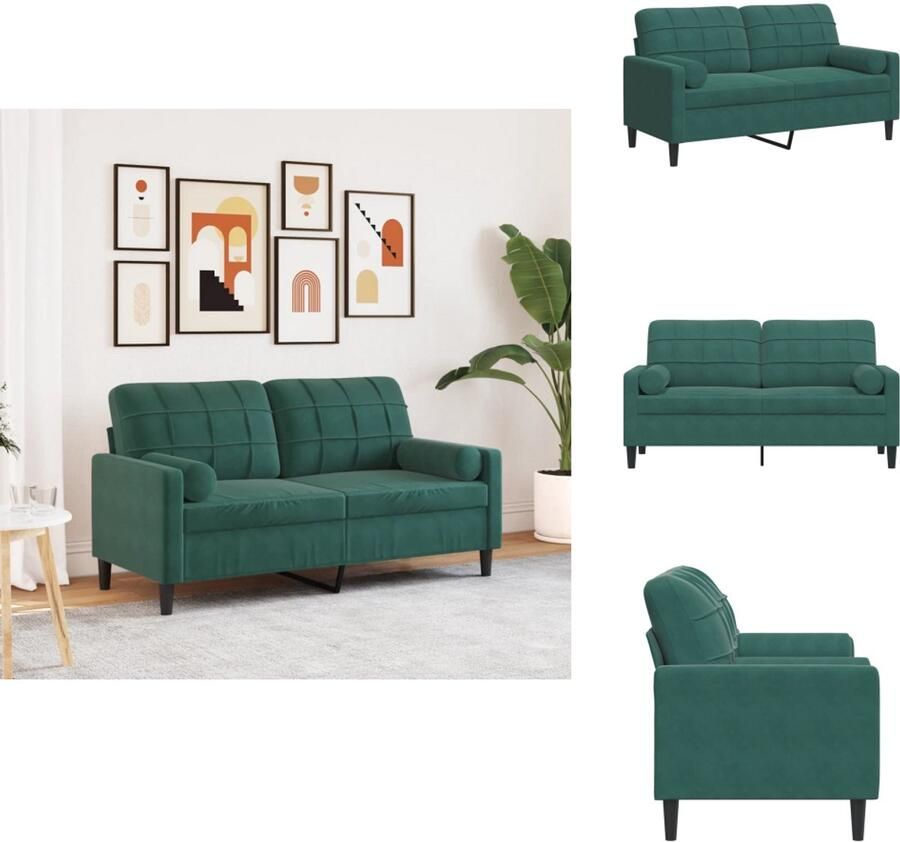 VidaXL 2-zitsbank 2-zitsbanken Bank Loveseat Tweezitsbank met sierkussens 140 cm fluweel donkergroen