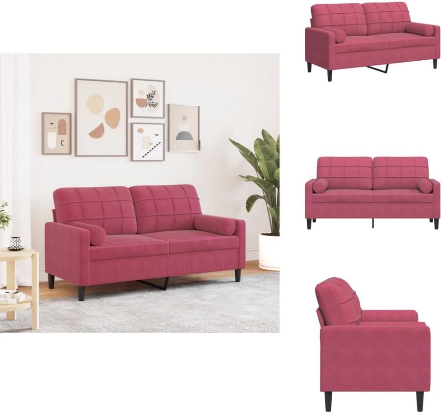 VidaXL 2-zitsbank 2-zitsbanken Bank Loveseat Tweezitsbank met sierkussens 140 cm fluweel wijnrood