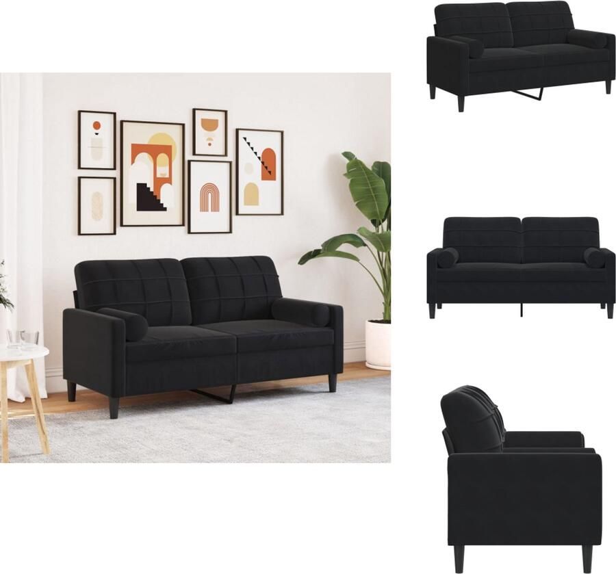 VidaXL 2-zitsbank 2-zitsbanken Bank Loveseat Tweezitsbank met sierkussens 140 cm fluweel zwart