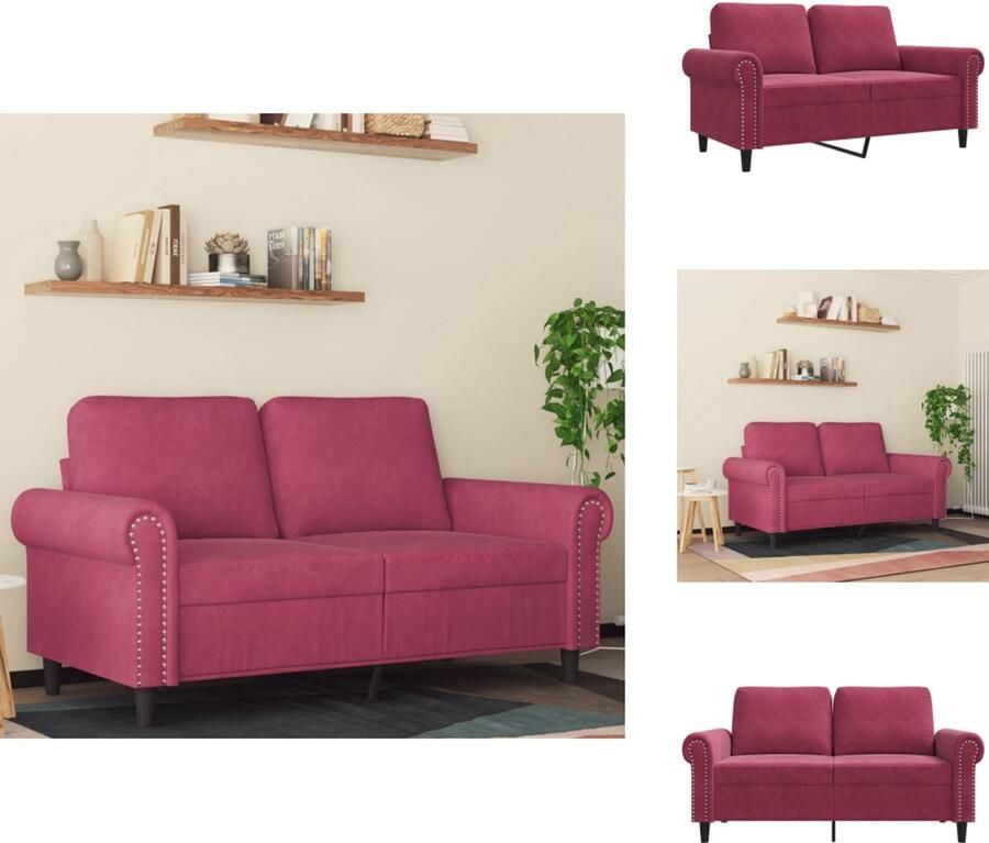 VidaXL 2-zitsbank 2-zitsbanken Bank Sofa Tweezitsbank 120 cm fluweel wijnrood - Foto 2