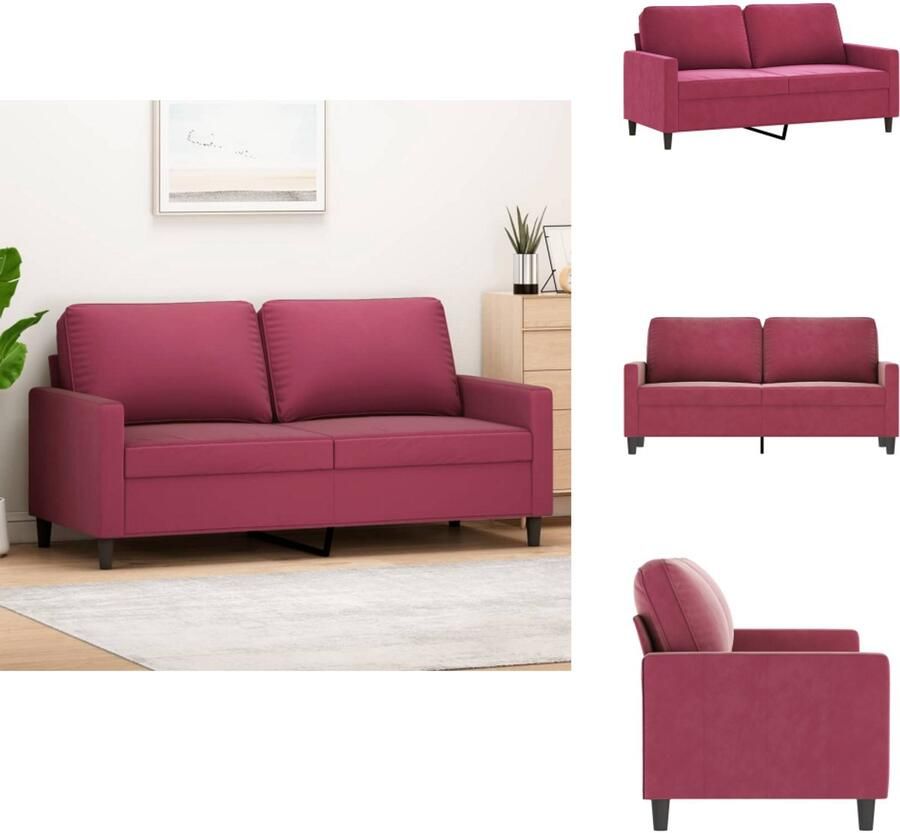 VidaXL 2-zitsbank 2-zitsbanken Bank Sofa Tweezitsbank 140 cm fluweel wijnrood - Foto 2